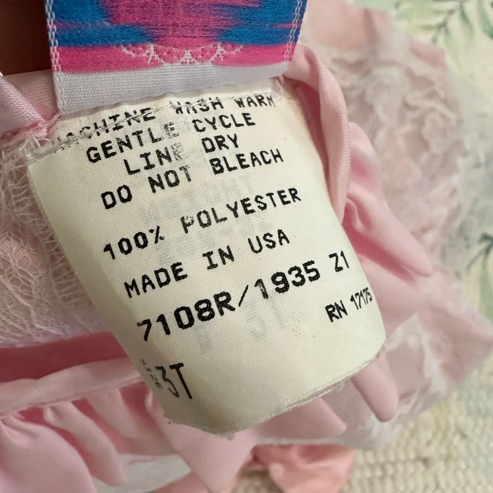 Vintage Toddler Girl Dress Pink White Floral Lace by Ribbons & Lace Collection